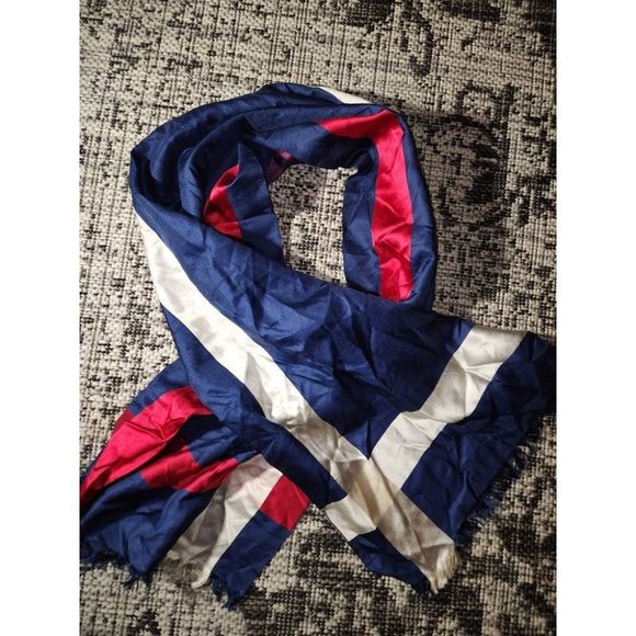 Vintage Bullock's Wilshire Navy Red White Stripes Silk Neck Scarf Wrap Frayed He - Picture 2 of 4